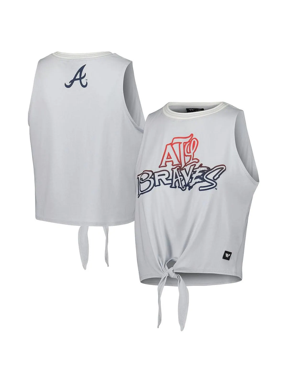 Женская серая майка Atlanta Braves с перекрученной завязкой спереди The Wild Collective