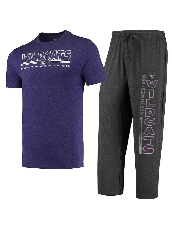 Мужской комплект для сна Northwestern Wildcats: футболка и брюки с эффектом поношенности в — изображение 1 из 4