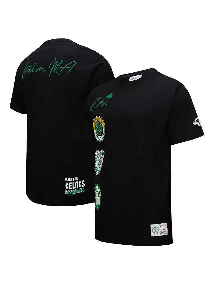 Мужская черная футболка Boston Celtics Black Out Collection Vintage Premium Mitchell & Ness — изображение 1 из 5