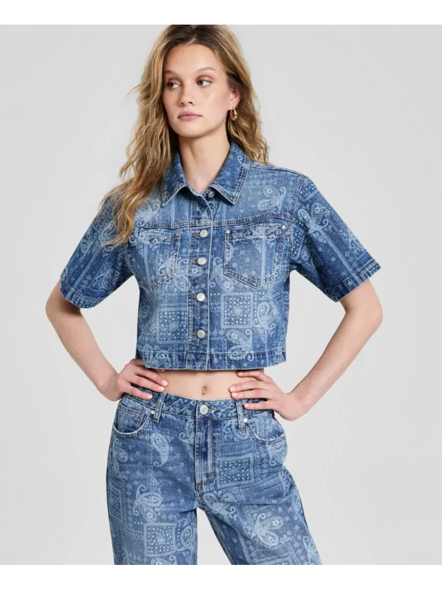 Женский джинсовый топ с коротким рукавом и джинсы с принтом бандана And Now This, Bandana Print