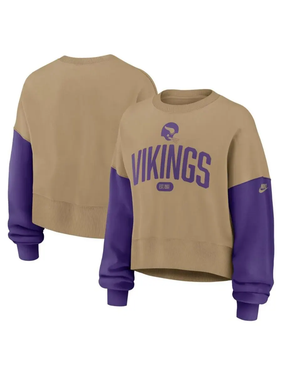 Nike Женская бежевая толстовка-пуловер Rewind Oversized с символикой Minnesota Vikings — изображение 1 из 3, бежевый