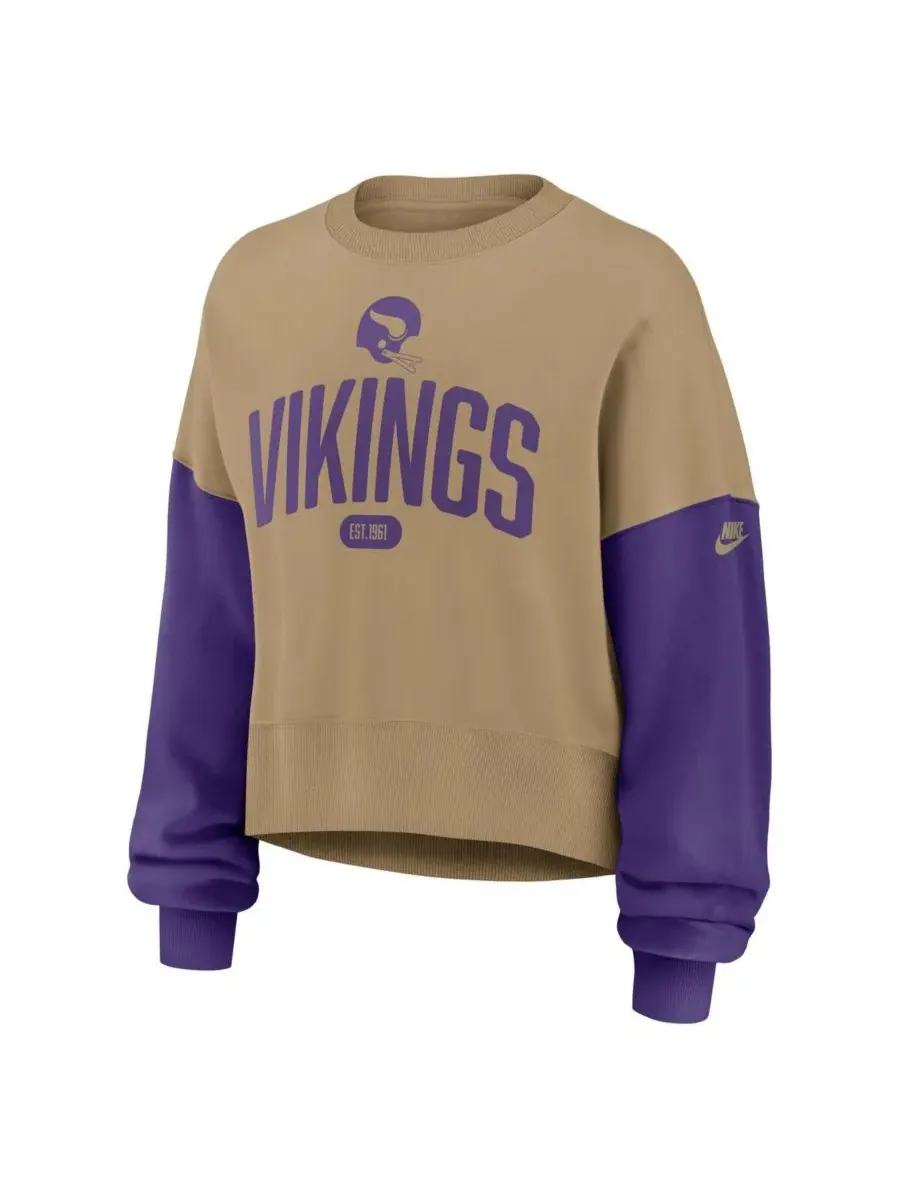 Nike Женская бежевая толстовка-пуловер Rewind Oversized с символикой Minnesota Vikings — изображение 3 из 3, бежевый