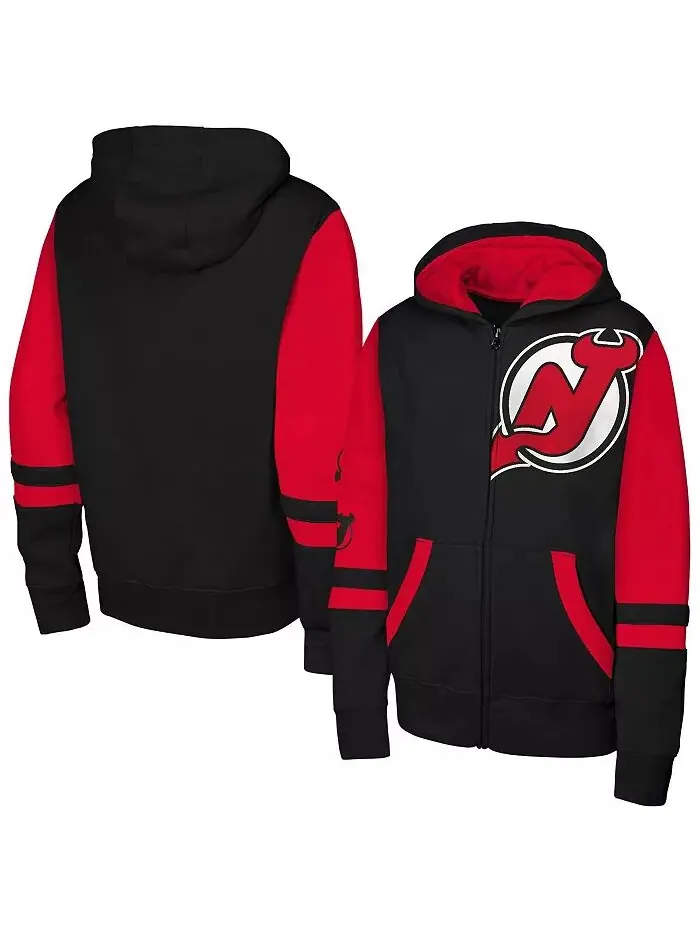 Толстовка с капюшоном Big Boys and Girls Black New Jersey Devils Face Off Full-Zip Outerstuff — изображение 1 из 3