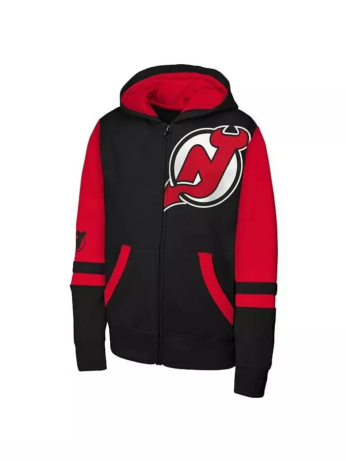 Толстовка с капюшоном Big Boys and Girls Black New Jersey Devils Face Off Full-Zip Outerstuff — изображение 3 из 3