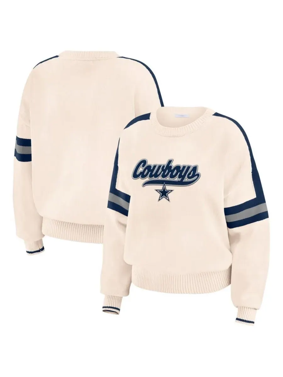 WEAR by Erin Andrews Женский кремовый полосатый пуловер с символикой команды Dallas Cowboys — изображение 1 из 3, бежевый
