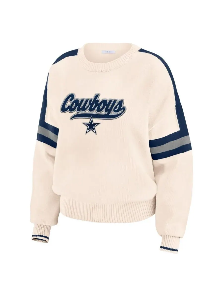 WEAR by Erin Andrews Женский кремовый полосатый пуловер с символикой команды Dallas Cowboys — изображение 3 из 3, бежевый