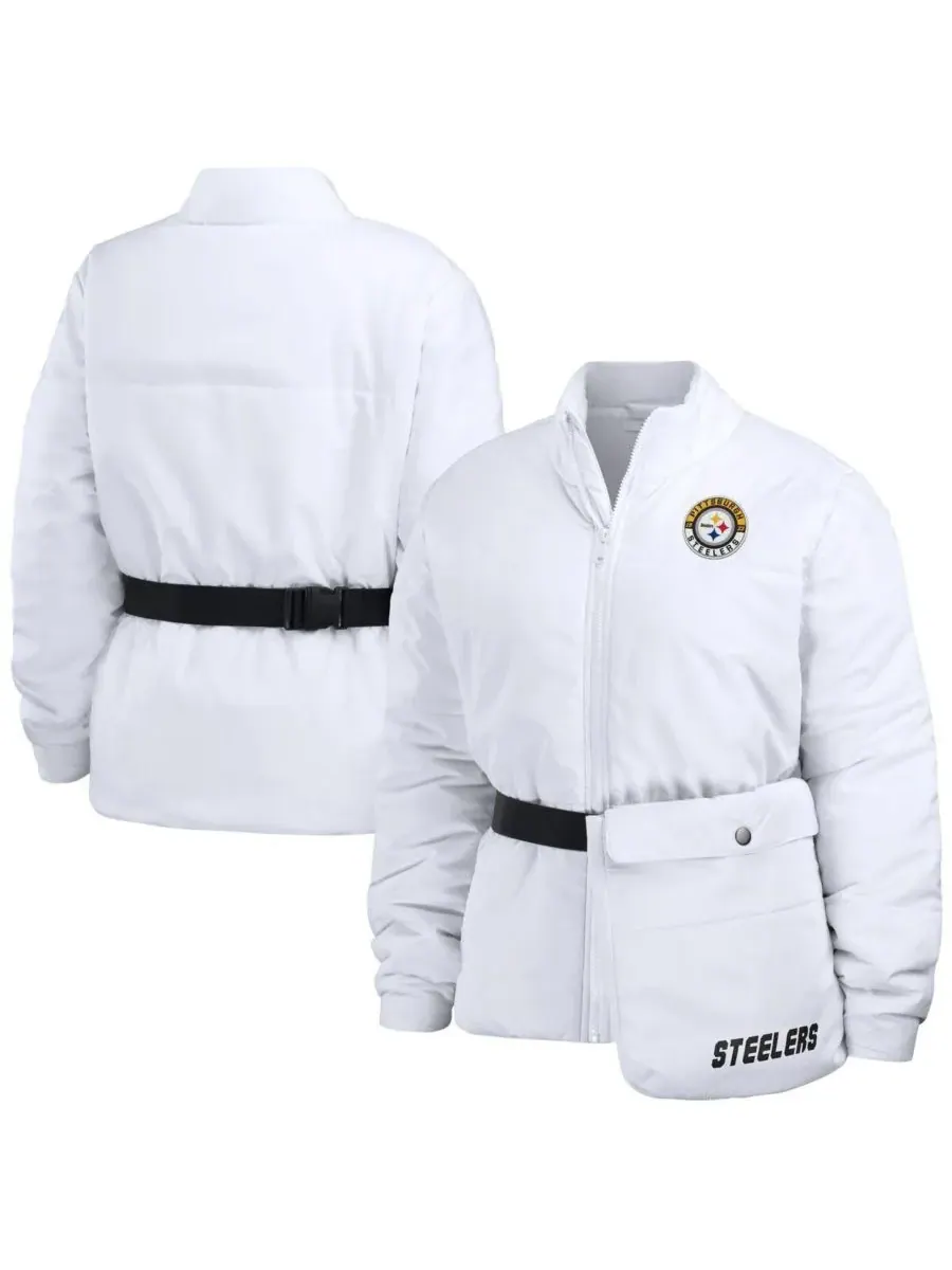 WEAR by Erin Andrews Женская белая пуховая куртка Pittsburgh Steelers Packaway на молнии — изображение 1 из 4, белый