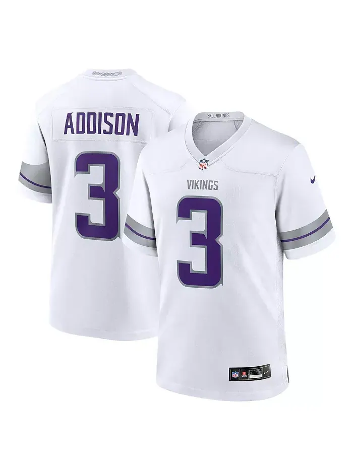 Футболка игровая Nike для мужчин Jordan Addison белая альтернативная Minnesota Vikings Fanatics — изображение 1 из 3
