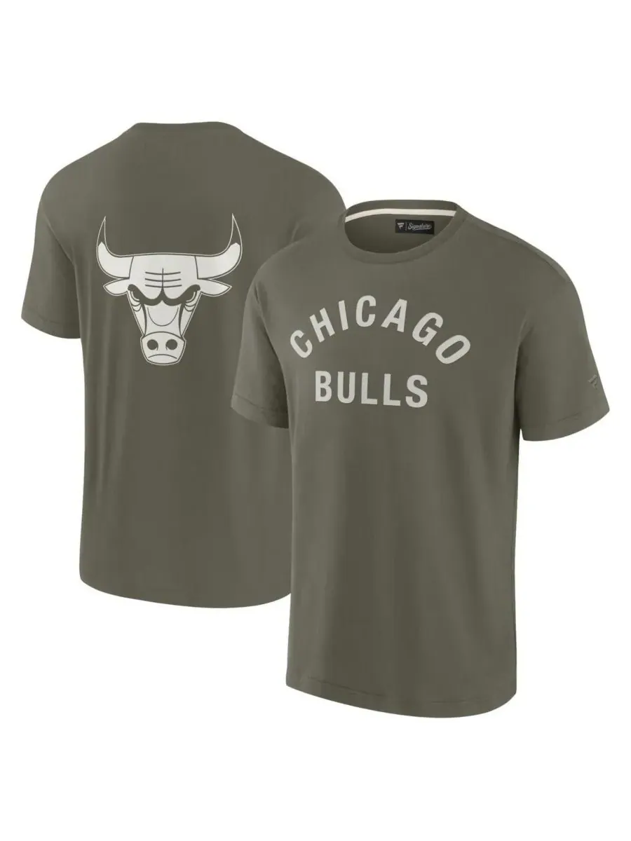 Fanatics Мужская и женская футболка с коротким рукавом оливкового цвета с символикой Chicago Bulls — изображение 1 из 3