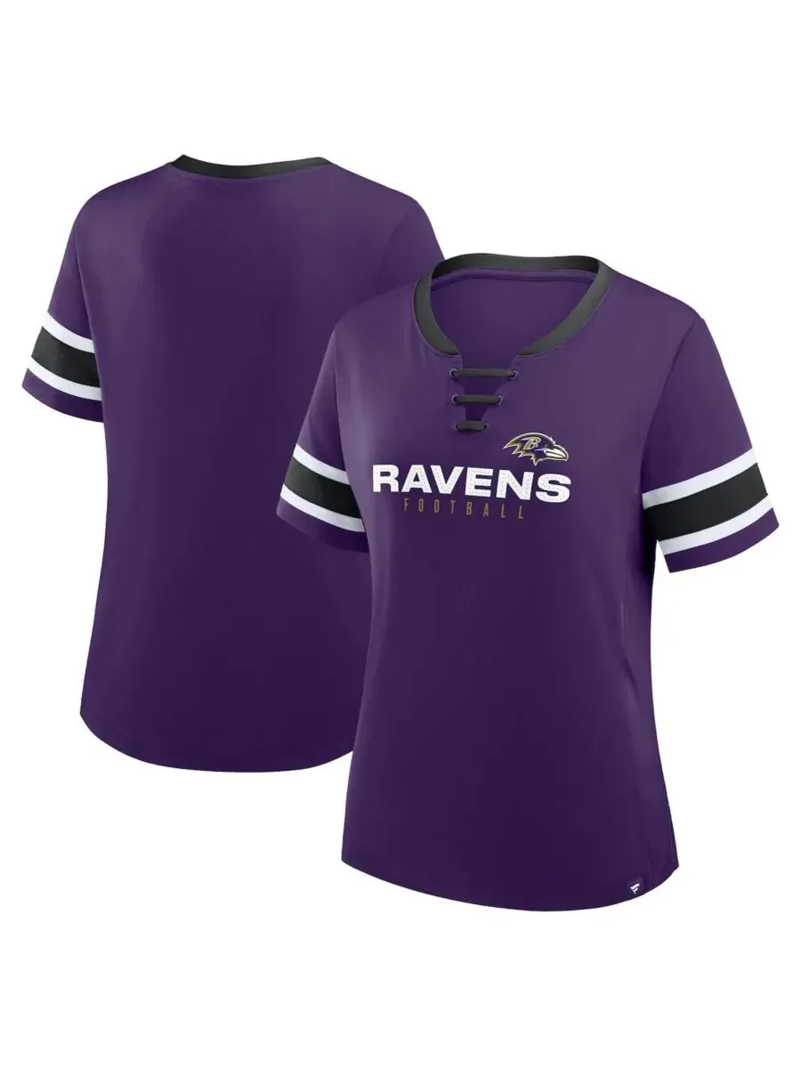 Футболка женская с кружевной шнуровкой и V-образным вырезом, с принтом, Baltimore Ravens Fanatics — изображение 1 из 3