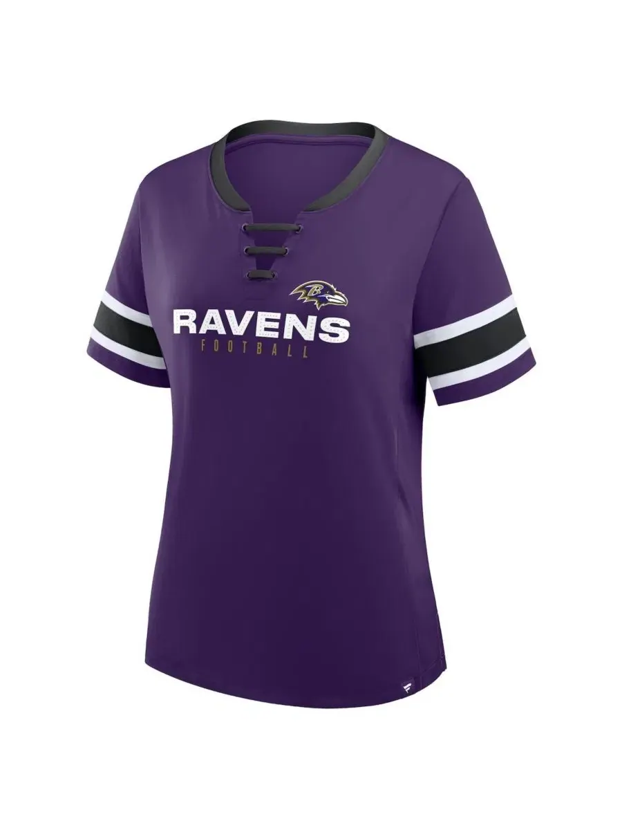 Футболка женская с кружевной шнуровкой и V-образным вырезом, с принтом, Baltimore Ravens Fanatics — изображение 3 из 3
