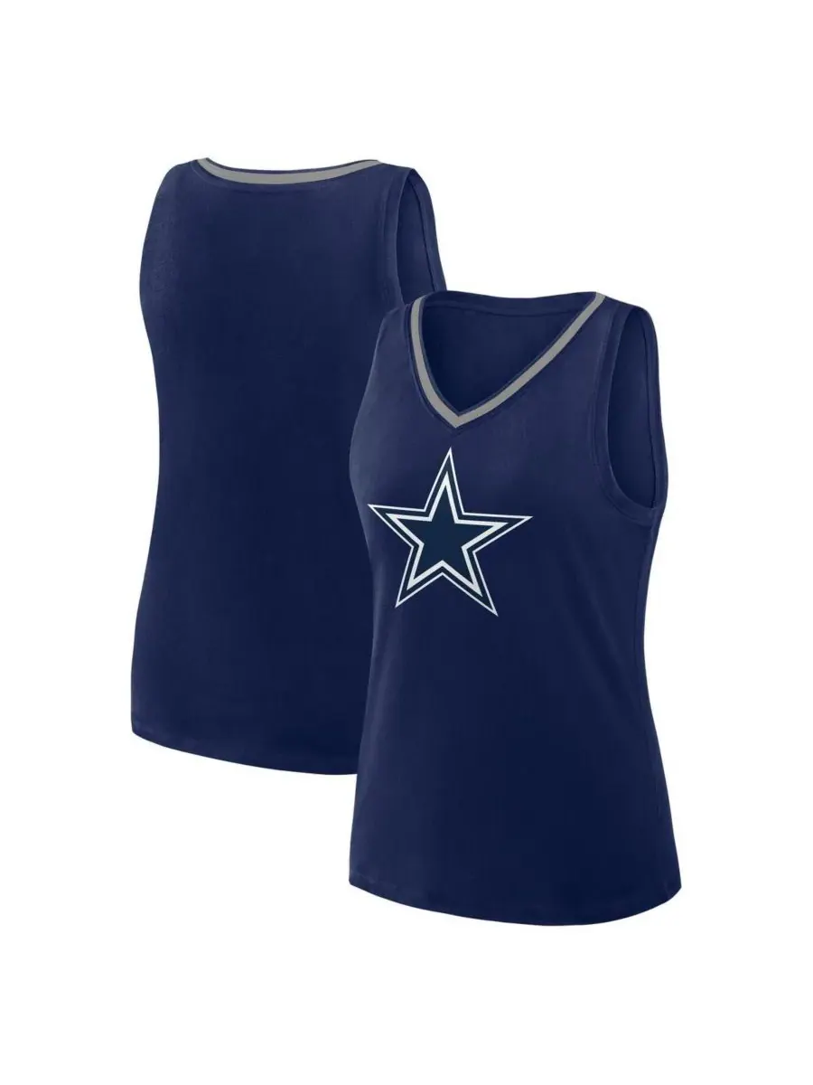 Logo Athletic Женская темно-синяя майка с V-образным вырезом Dallas Cowboys Stellar Win — изображение 1 из 3, темно-синий