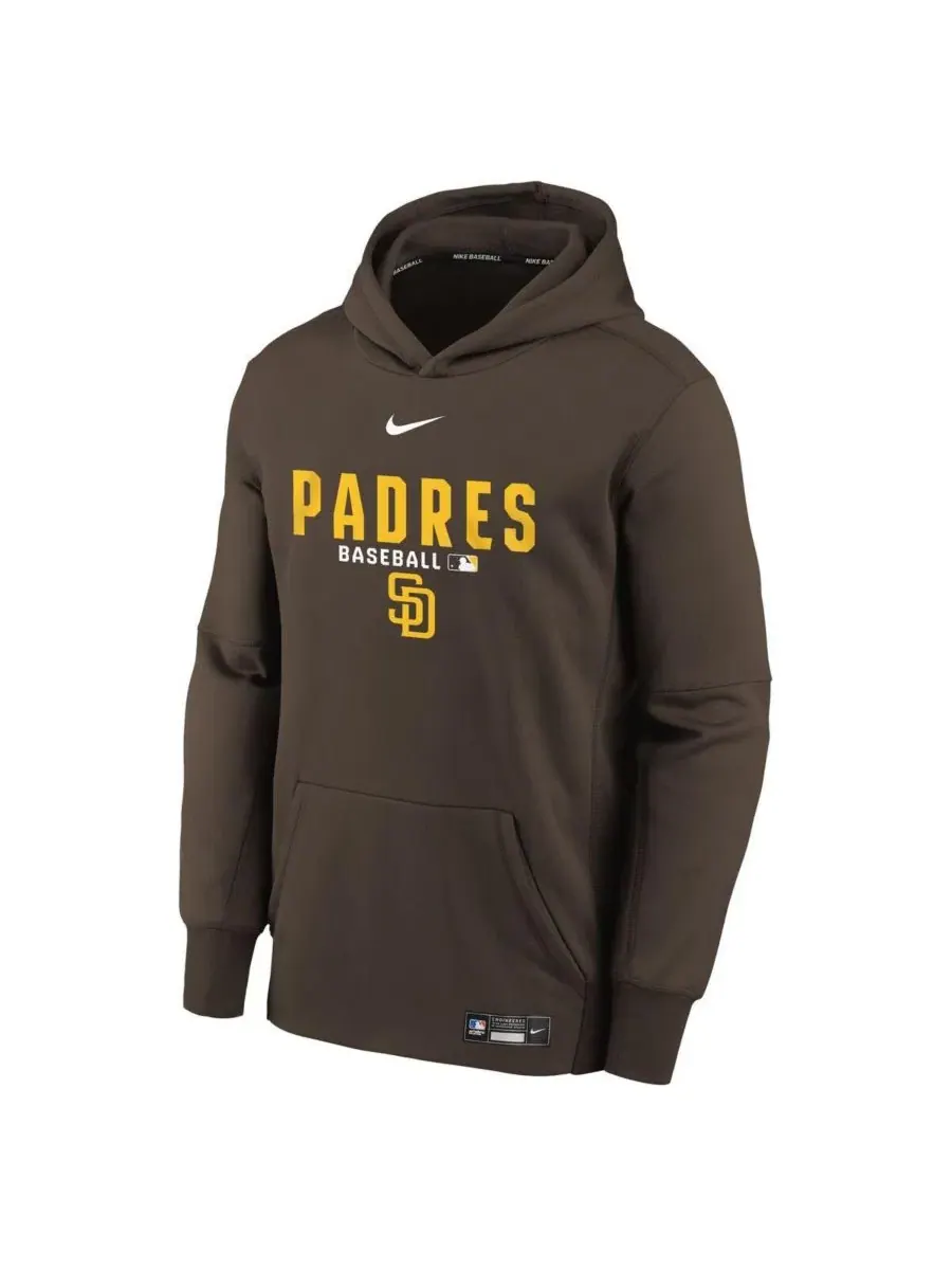 Толстовка Big Boys and Girls Brown San Diego Padres Authentic Collection Therma-FIT Nike — изображение 2 из 3, коричневый