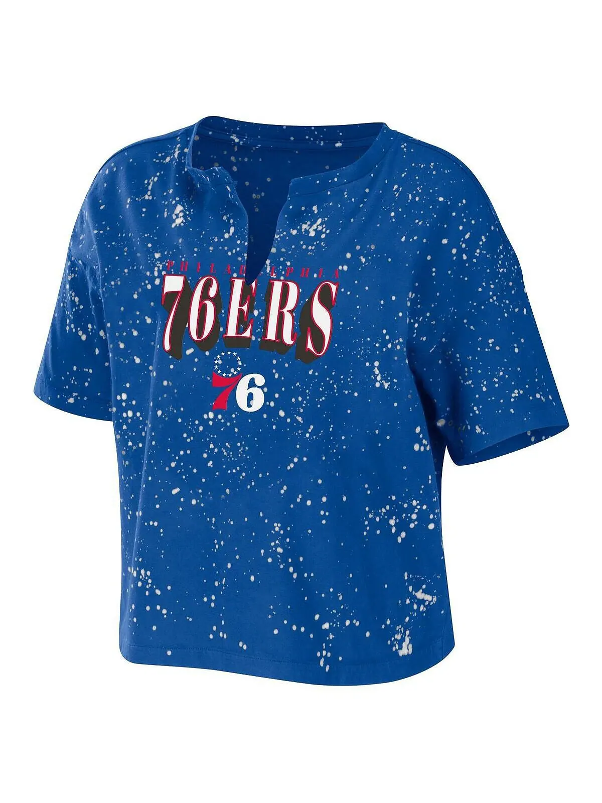 Женская футболка Royal Philadelphia 76ers Bleach Splatter с вырезом и вырезом WEAR by Erin Andrews — изображение 3 из 3