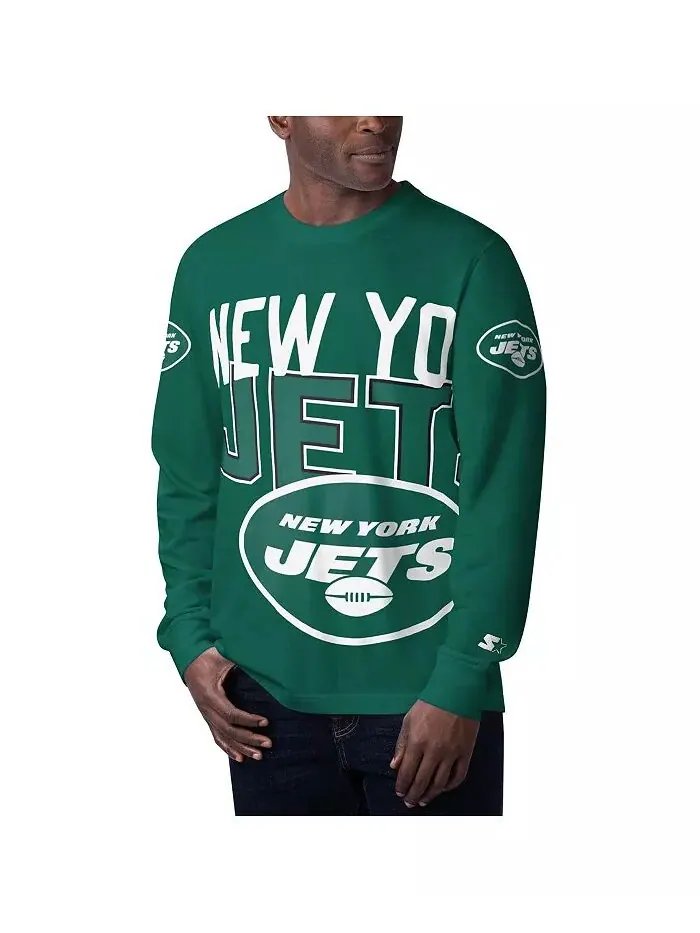 Мужская зеленая футболка New York Jets Clutch Hit с длинным рукавом Starter