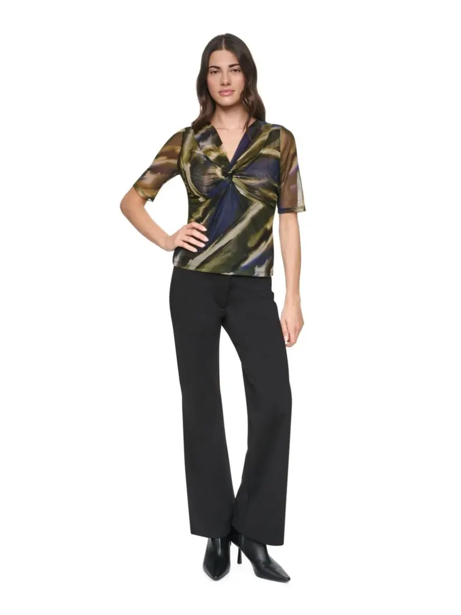 Топ с V-образным вырезом и запахом из сетки с принтом DKNY, Brushed Ri — изображение 2 из 8