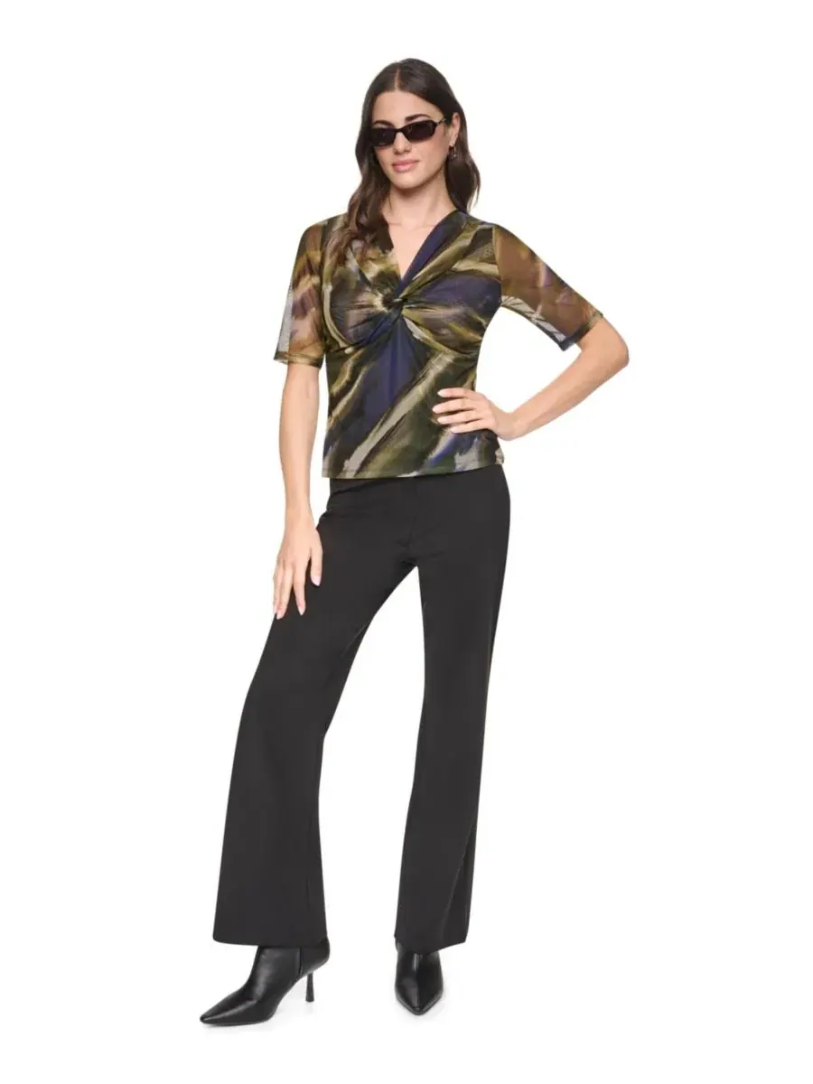 Топ с V-образным вырезом и запахом из сетки с принтом DKNY, Brushed Ri — изображение 6 из 8