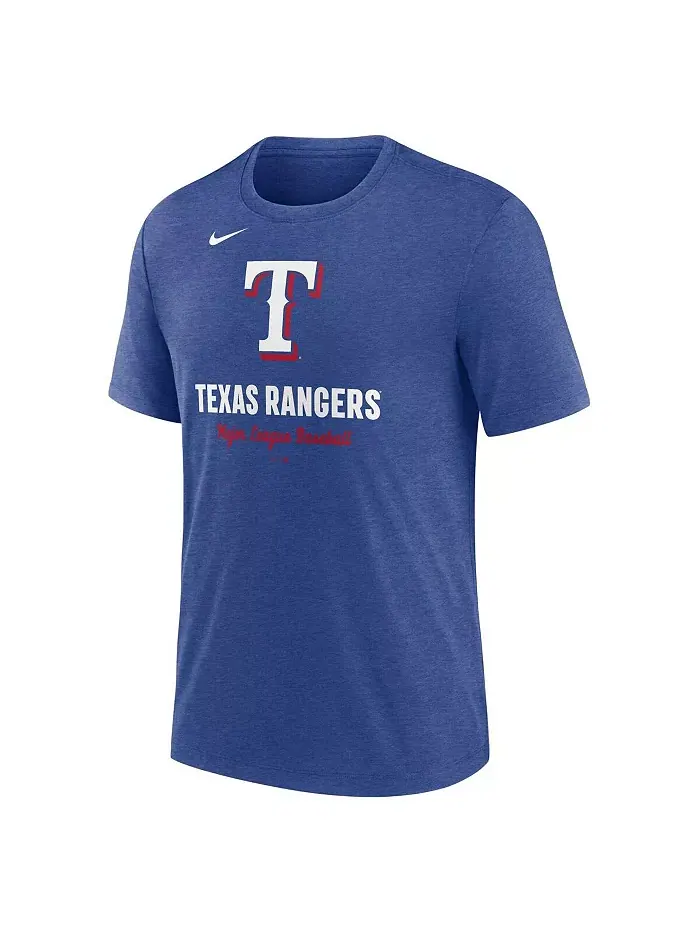 Мужская футболка Heather Royal Texas Rangers Logo Tri-Blend Nike — изображение 2 из 3