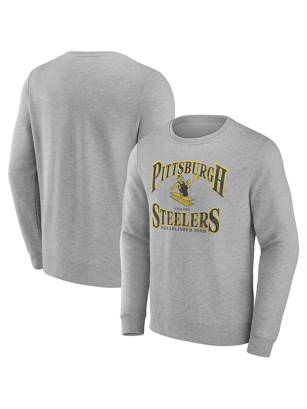 Мужская фирменная толстовка heather grey pittsburgh steelers playability pullover sweatshirt — изображение 1 из 3, серый