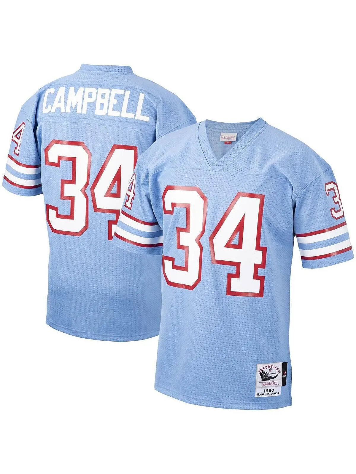Мужская голубая футболка Earl Campbell Houston Oilers 1980 Authentic Throwback игрока в отставке — изображение 1 из 3