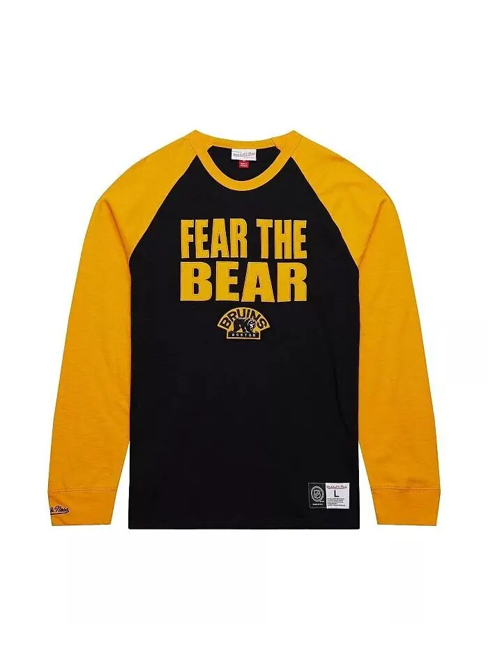 Мужская черная/золотая футболка Boston Bruins Legendary Slub Raglan с длинным рукавом Mitchell & — изображение 1 из 5