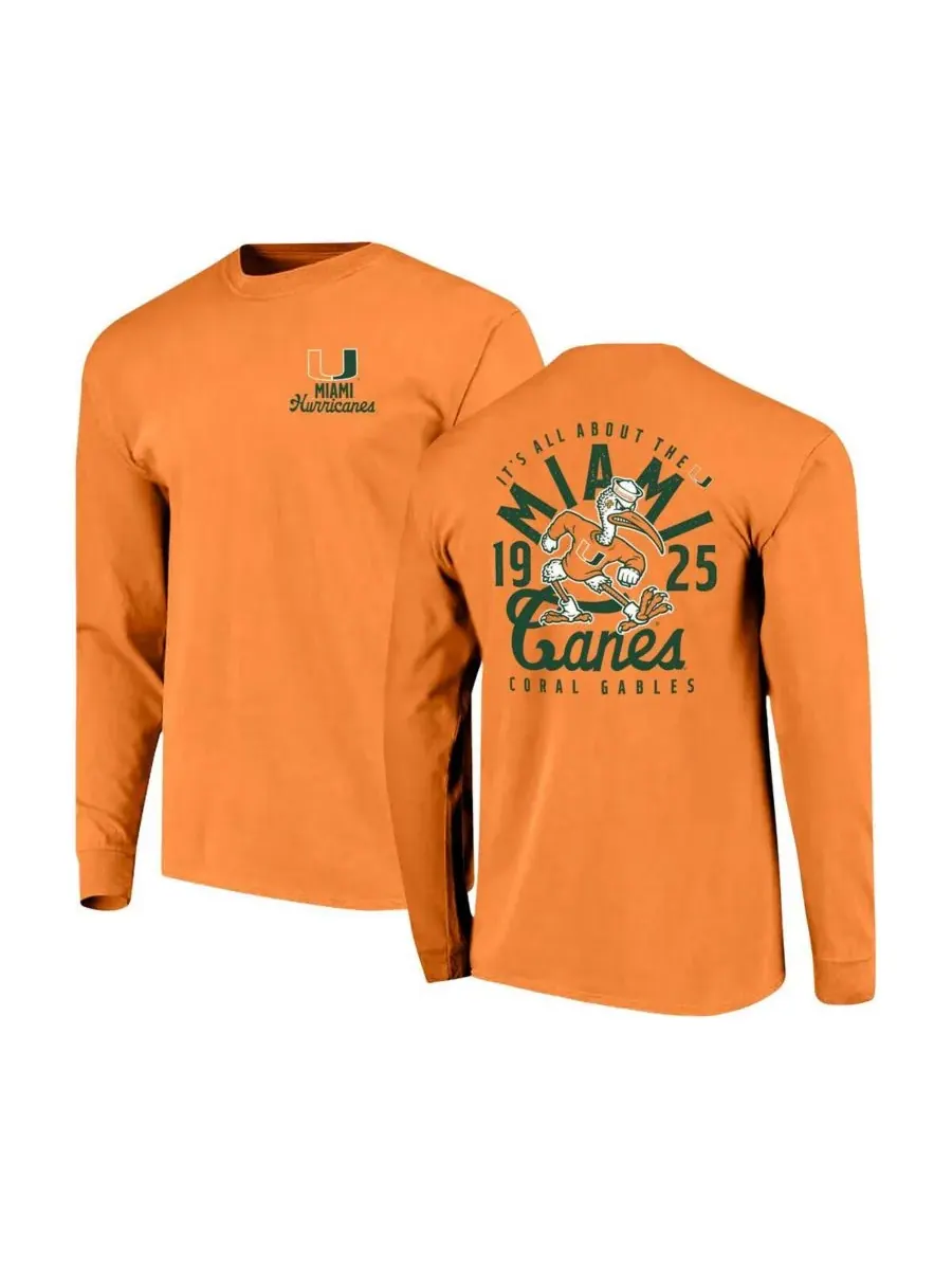 Image One Мужская оранжевая футболка с длинными рукавами Miami Hurricanes Comfort Colors с — изображение 1 из 3, оранжевый