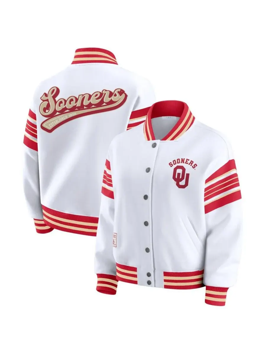 WEAR by Erin Andrews Женская флисовая толстовка-куртка Oklahoma Sooners белого/красного цвета с — изображение 1 из 3, белый