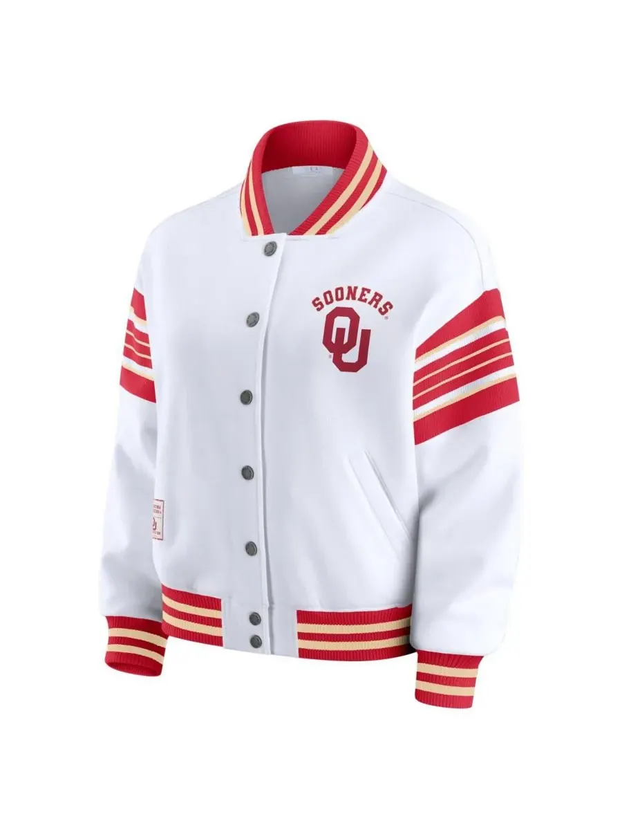 WEAR by Erin Andrews Женская флисовая толстовка-куртка Oklahoma Sooners белого/красного цвета с — изображение 2 из 3, белый