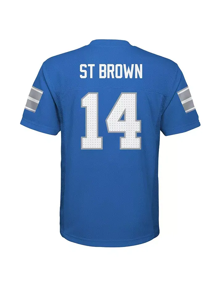 Реплика футболки игрока Amon-Ra St. Brown Blue Detroit Lions для больших мальчиков и девочек — изображение 3 из 3