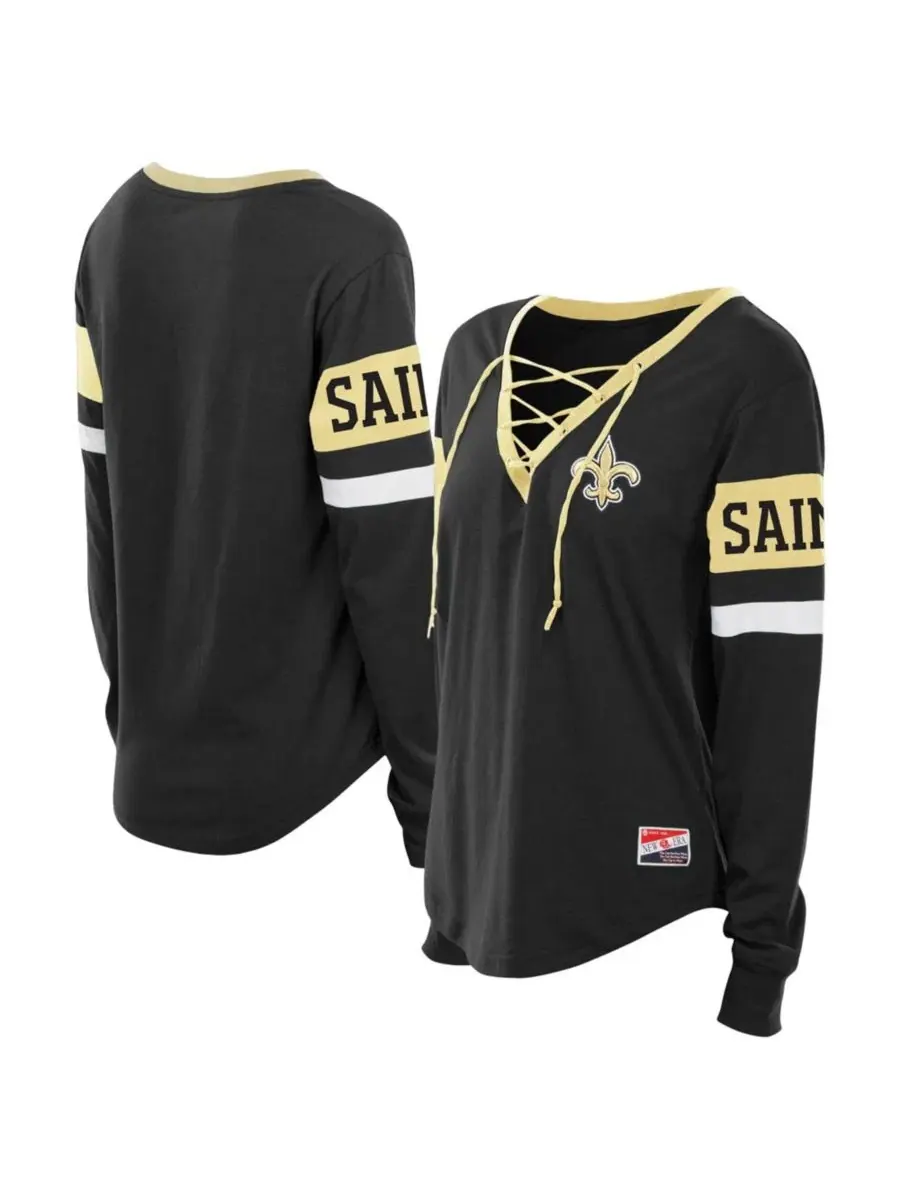 Женская футболка с длинным рукавом и шнуровкой New Orleans Saints Throwback Lace-Up New Era — изображение 1 из 3, черный