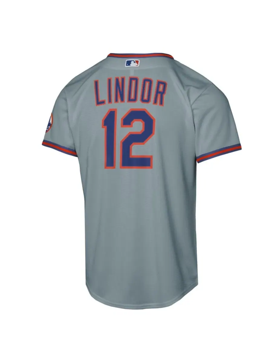 Детская футболка-джерси Francisco Lindor New York Mets Road Nike — изображение 3 из 3, серый
