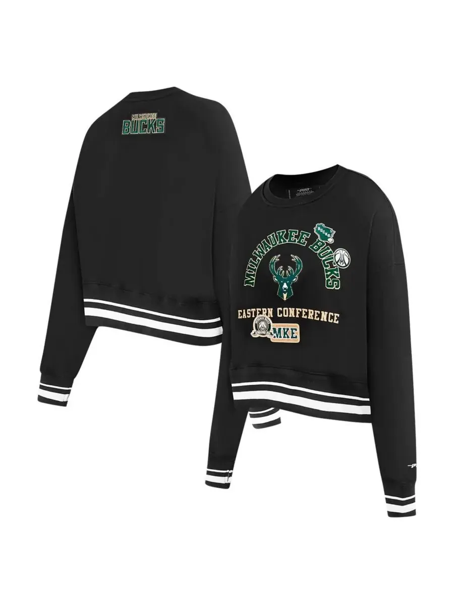 Pro Standard Женская черная укороченная толстовка Milwaukee Bucks Area Code
