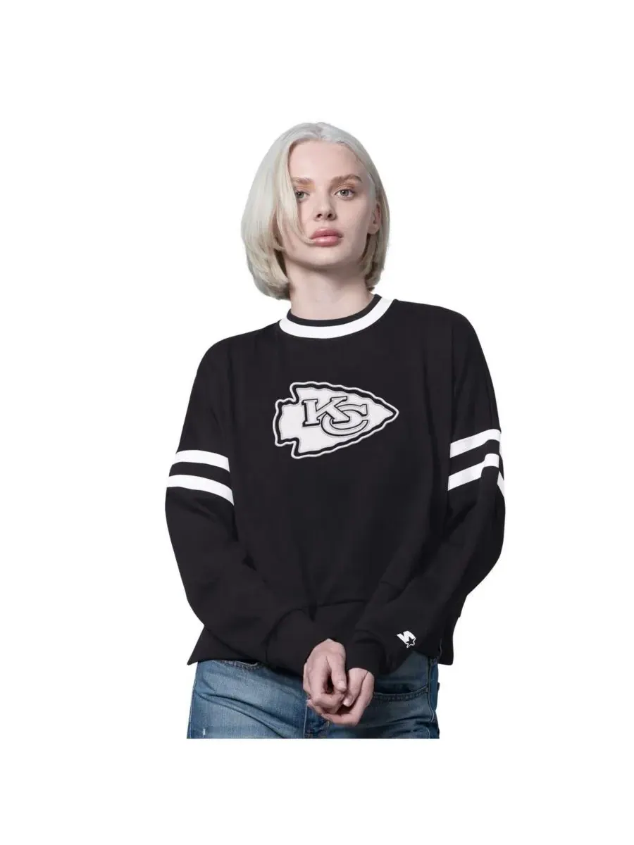 Starter Женская черная укороченная толстовка Kansas City Chiefs Rally с приспущенными плечами — изображение 1 из 2, черный