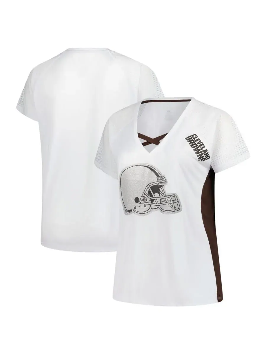 Fanatics Женская белая футболка большого размера Cleveland Browns с блестками, шнуровкой и — изображение 1 из 3