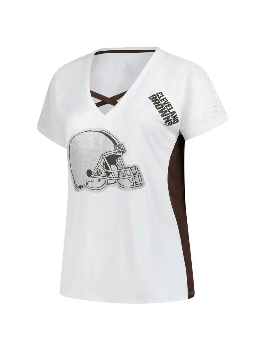 Fanatics Женская белая футболка большого размера Cleveland Browns с блестками, шнуровкой и — изображение 3 из 3
