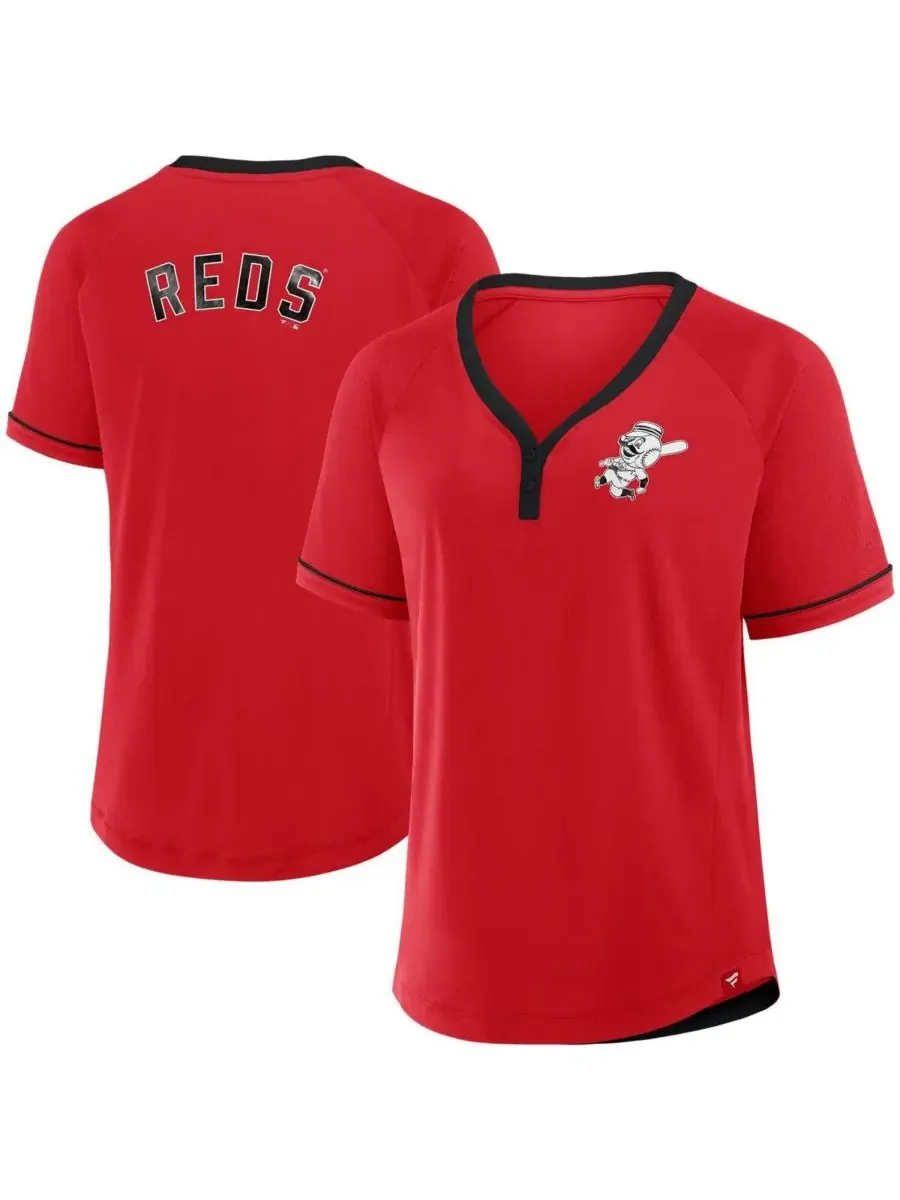 Fanatics Женская красная футболка Cincinnati Reds Cooperstown Collection League Diva с V-образным — изображение 1 из 3