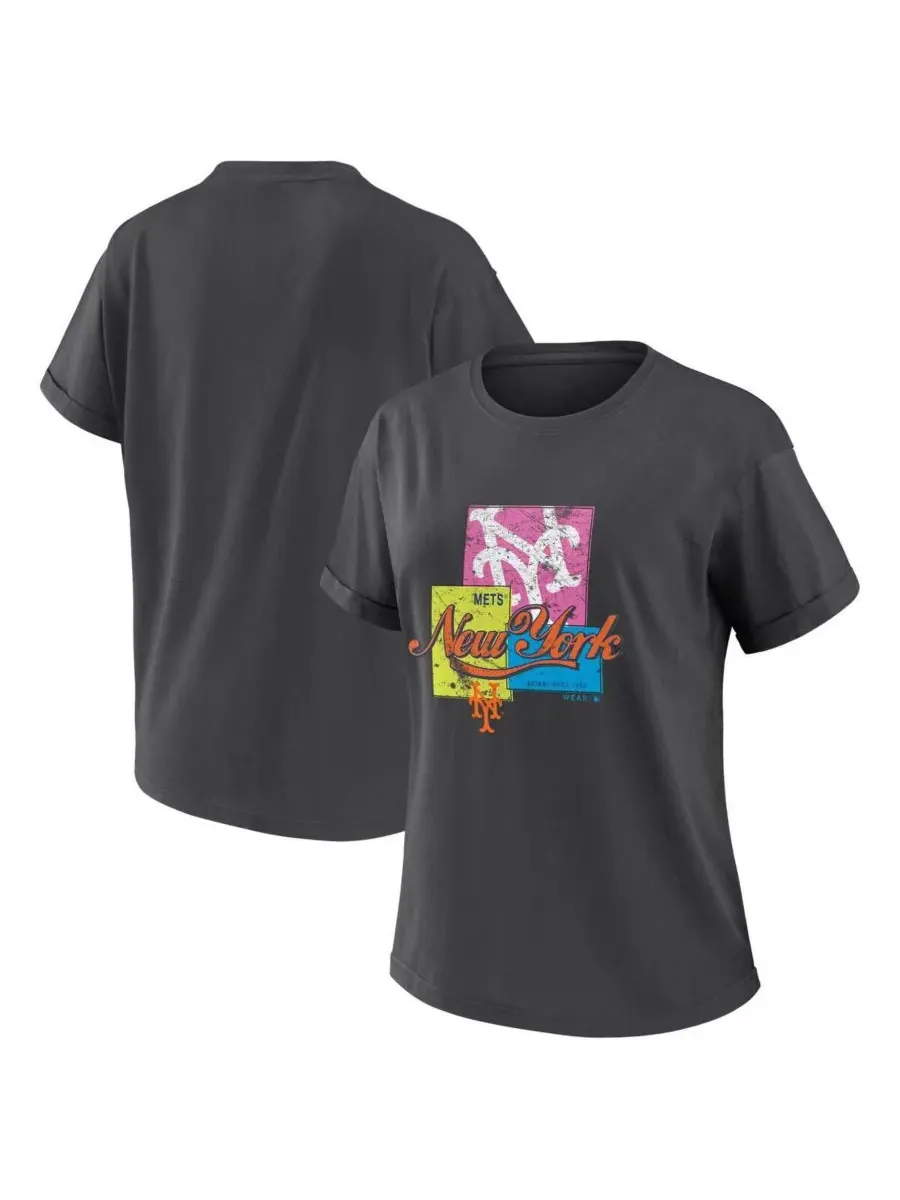 WEAR by Erin Andrews Женская футболка New York Mets Domestic Box Color Boyfriend цвета — изображение 1 из 3, темно-серый