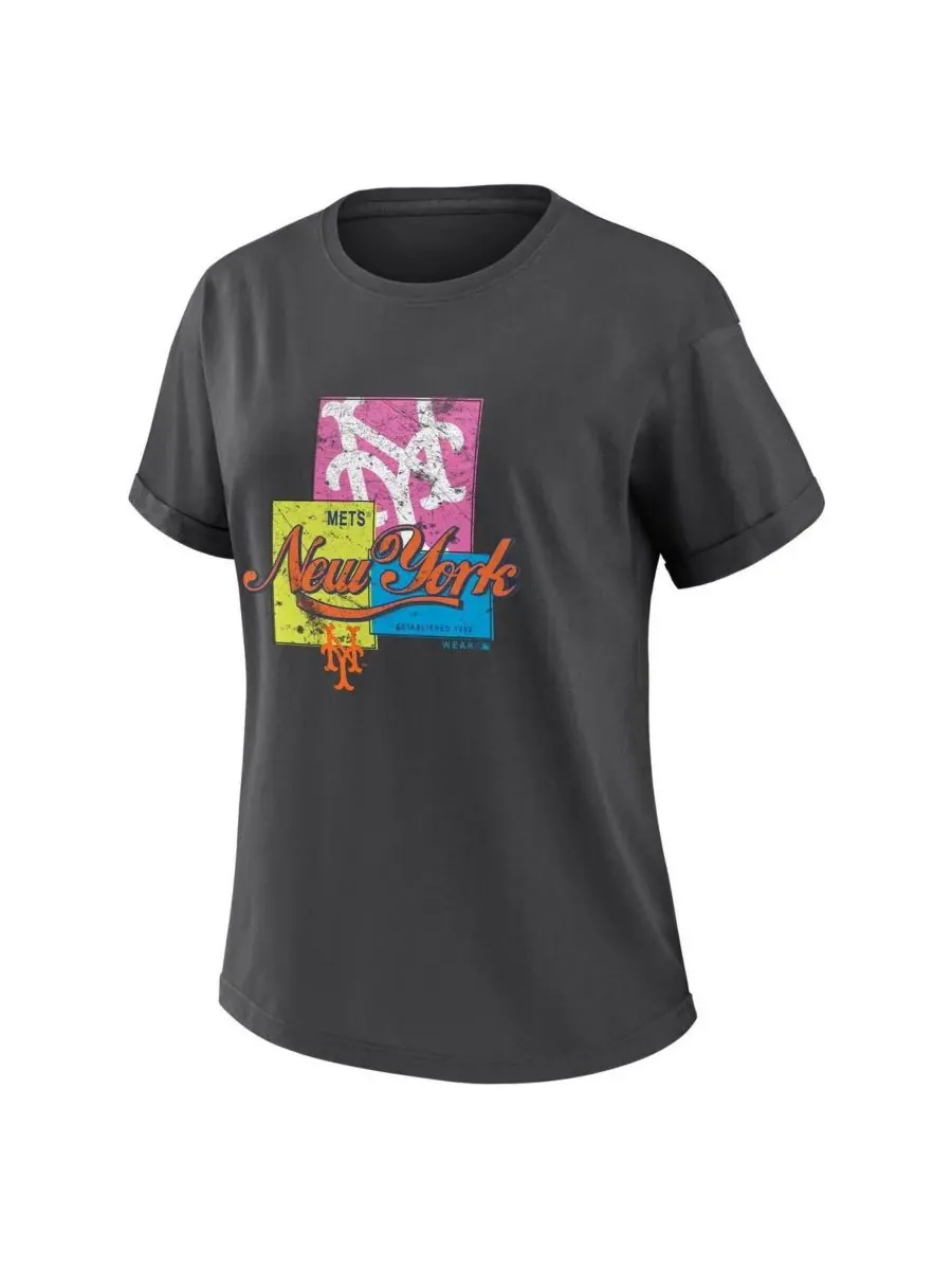 WEAR by Erin Andrews Женская футболка New York Mets Domestic Box Color Boyfriend цвета — изображение 2 из 3, темно-серый
