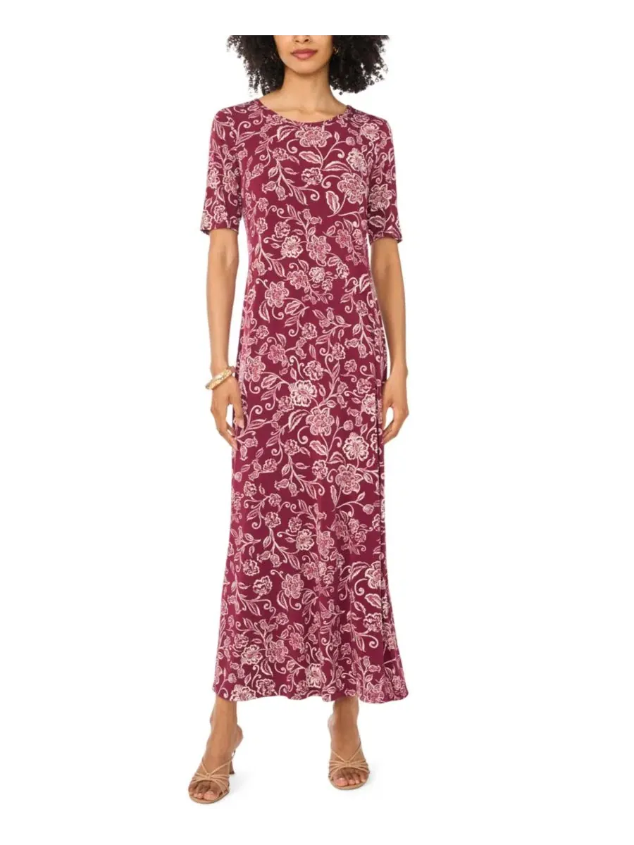 Платье макси с флоральным принтом, 3/4 рукав Vince Camuto, Crisp Merlot