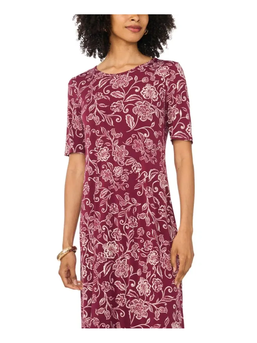 Платье макси с флоральным принтом, 3/4 рукав Vince Camuto, Crisp Merlot — изображение 2 из 4