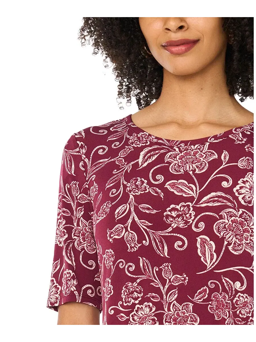 Платье макси с флоральным принтом, 3/4 рукав Vince Camuto, Crisp Merlot — изображение 3 из 4