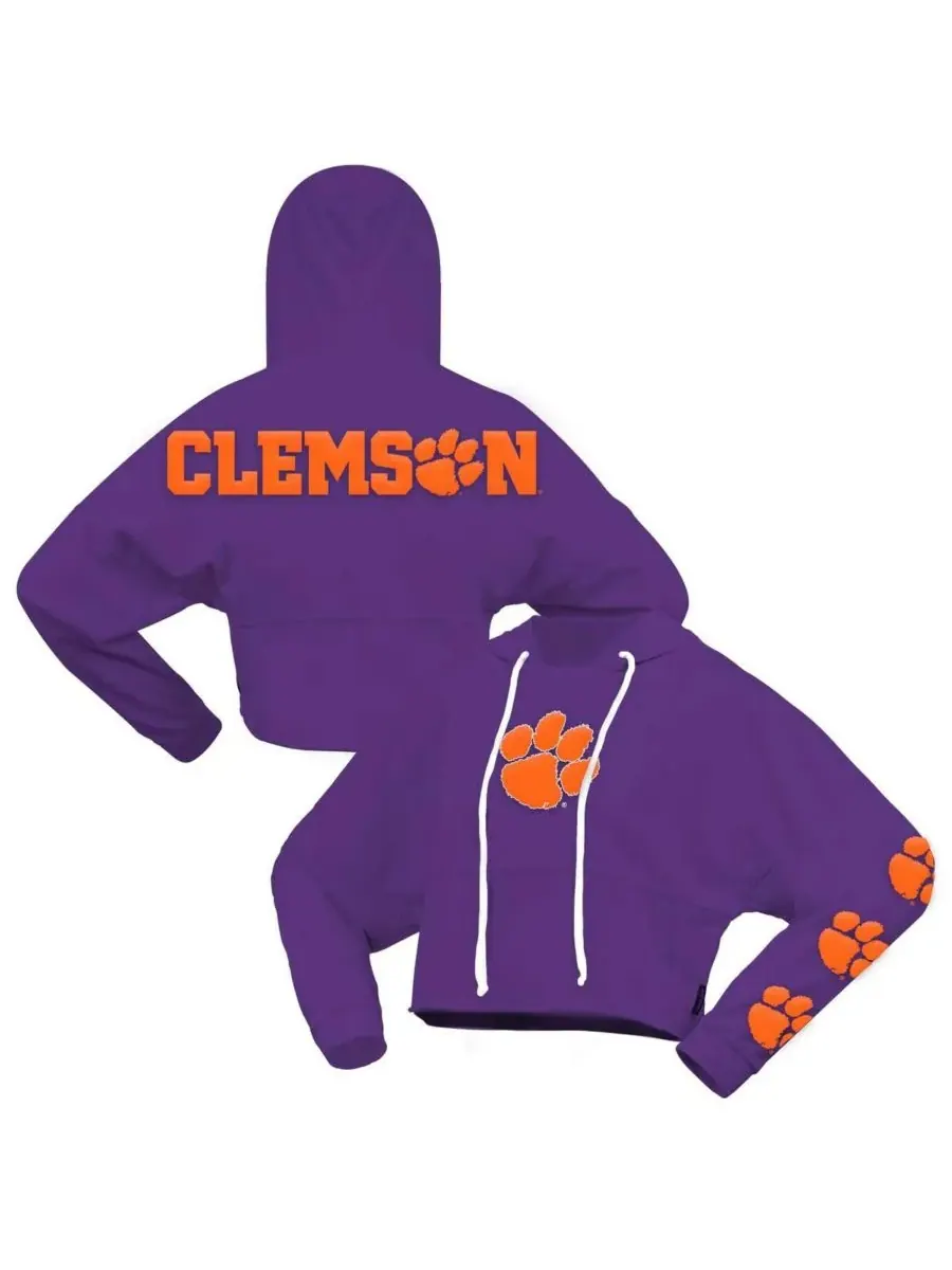 Spirit Jersey Женская фиолетовая укороченная толстовка с капюшоном Clemson Tigers оверсайз — изображение 1 из 3, фиолетовый