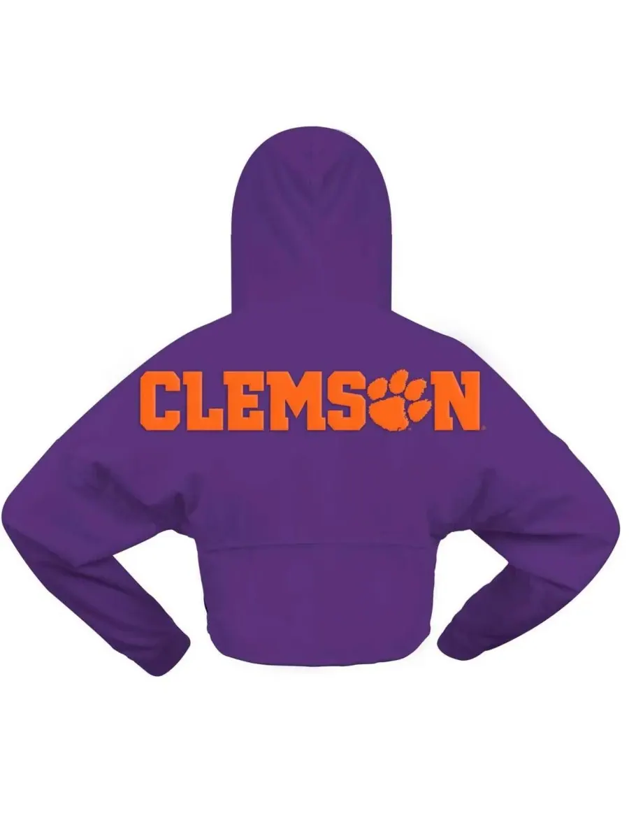 Spirit Jersey Женская фиолетовая укороченная толстовка с капюшоном Clemson Tigers оверсайз — изображение 2 из 3, фиолетовый