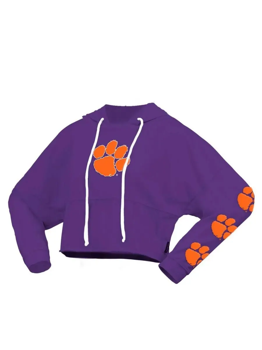 Spirit Jersey Женская фиолетовая укороченная толстовка с капюшоном Clemson Tigers оверсайз — изображение 3 из 3, фиолетовый