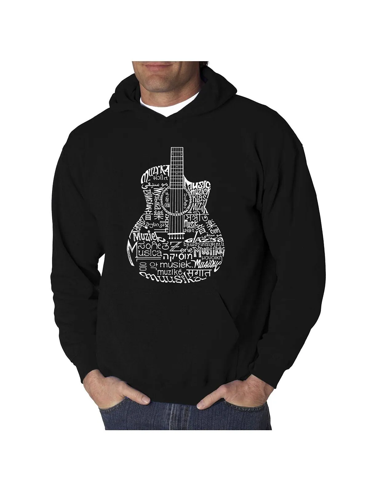 Мужская толстовка с капюшоном languages ​​guitar word art LA Pop Art — изображение 1 из 3, черный