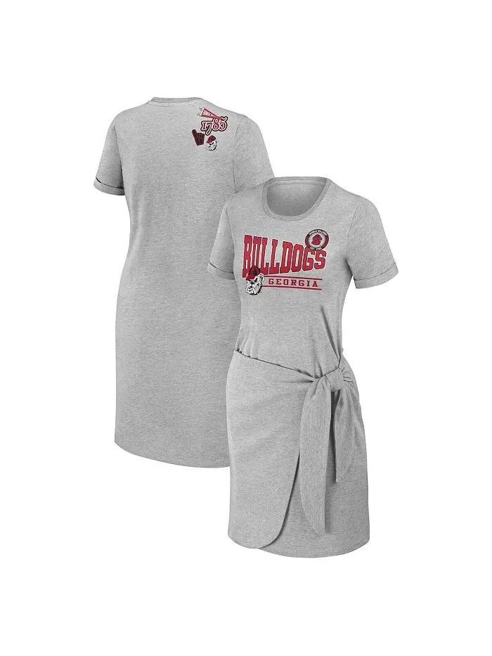 Женское платье-футболка с завязками Heather Grey Georgia Bulldogs WEAR by Erin Andrews — изображение 1 из 3, серый