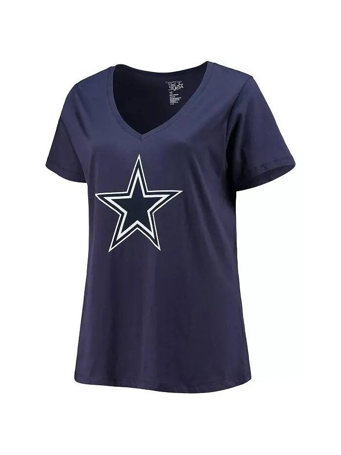 Женская темно-синяя футболка Dak Prescott Dallas Cowboys с именем и номером и v-образным вырезом — изображение 2 из 3