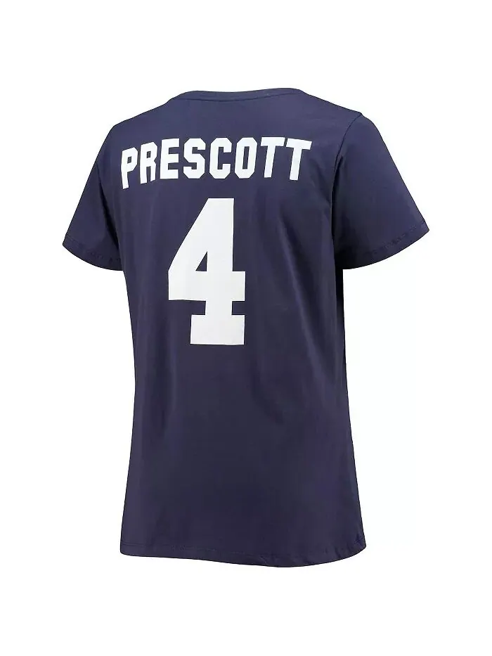Женская темно-синяя футболка Dak Prescott Dallas Cowboys с именем и номером и v-образным вырезом — изображение 3 из 3