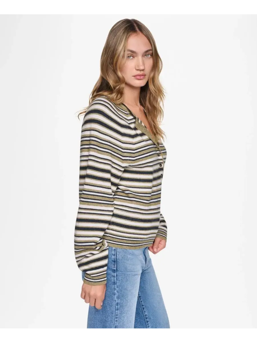 Свитер женский с полосатым принтом, реглан, длинный рукав, Henley DKNY Jeans, Crocodile Combo — изображение 2 из 5