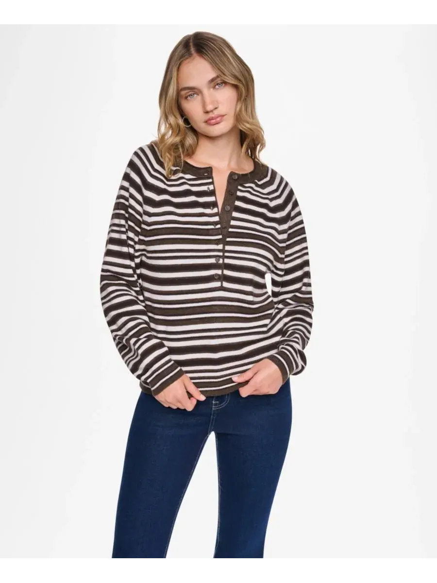 Свитер с полосатым принтом, реглан и воротником-поло DKNY Jeans, Caramel Heather Combo
